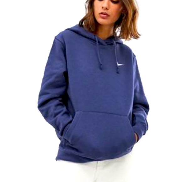nike washed blue mini swoosh oversized hoodie